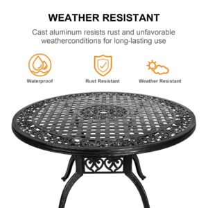 PATIO-IN 48.23" Patio Dinning Table, All-Weather Cast Aluminum Table with 2.36" Umbrella Hole, Patio Furniture Table, Outdoor Dining Table for Backyard and Poolside