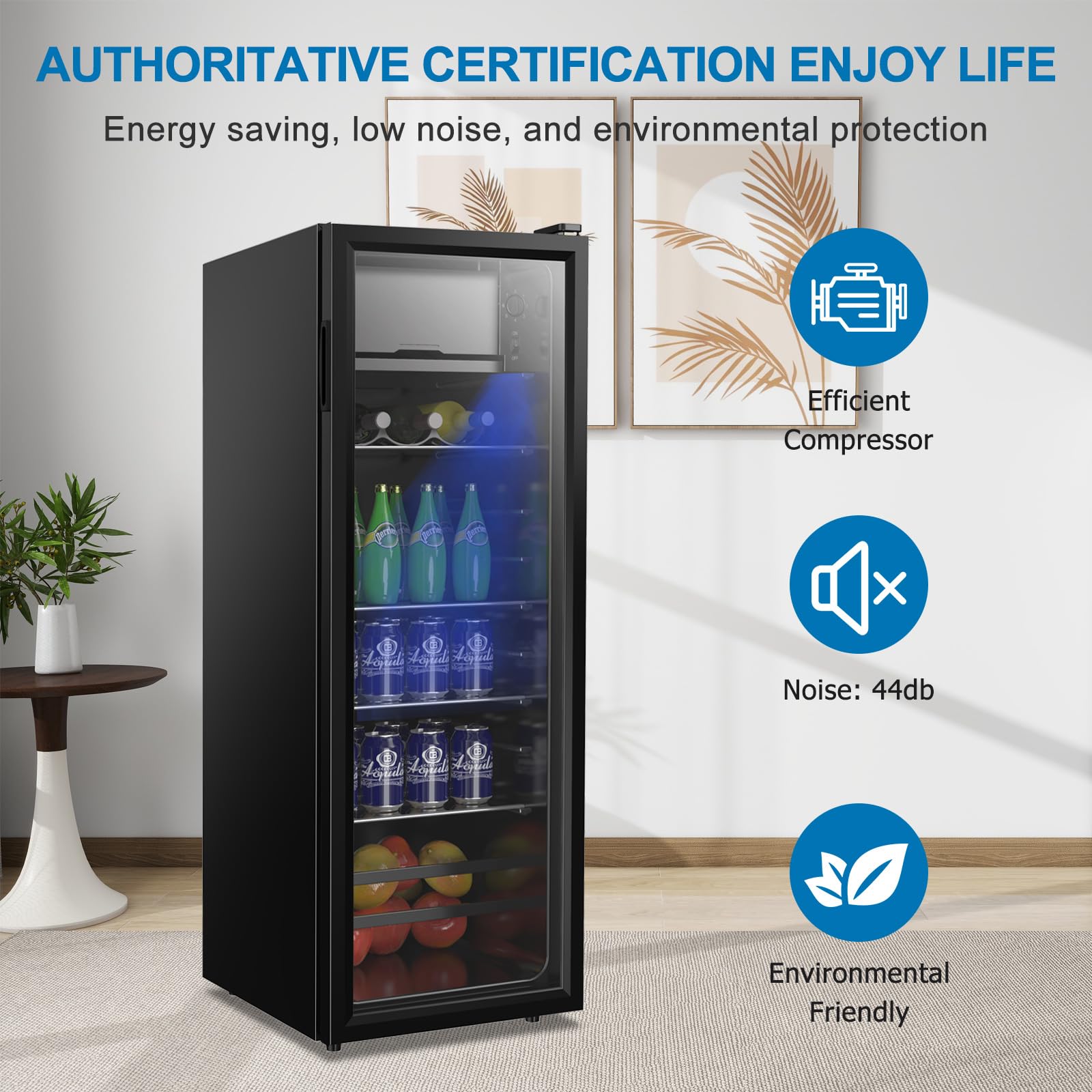 AXUTL Beverage Fridge Glass Door with Freezer 4.5 Cu.ft Small Beverage Refrigerator, Apartment Size Refrigerator Compact Drink Fridge Mini Wine Beer Cooler Office/Bar/Bedroom