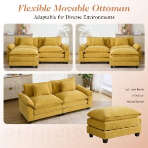 SENIFIS 86" Sectional Sofa Couch, Chenille L-Shaped Loveseat Sleeper Sofa Couch with Movable Ottoman,Lumbar Pillows, Comfy Cloud Sofa Couches for Living Room (Yellow, Loveseat)