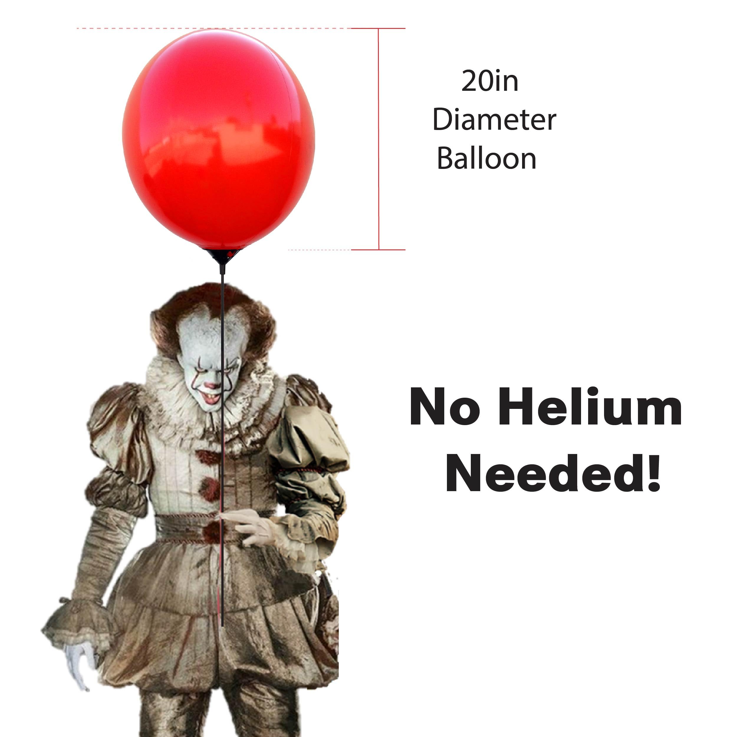 Reusable 20-Inch Red Balloon Halloween Prop - PVC Vinyl, Latex-Free, Permanent Inflation, Inflatable Balloon with Holder Pole and Adapter Clip - Perfect for Party Decorations, Cosplay, and Displays