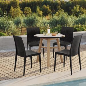 MALOL Outdoor Patio Chair Set of 4, Plastic Dinning Chairs, Stackable Wicker Style Plastic Chairs with Wide Seat and High Back for Dinning Room, Indoor, Outdoor, Restaurant, Bistro, Cafe, Black