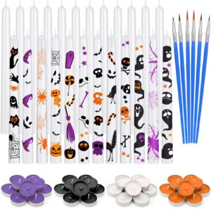 mtlee 78 pcs diy candle painting kit include 12 white taper candles 60 colored tealight candles 6 paint brushes for candles crafts birthday wedding party favors(halloween color)