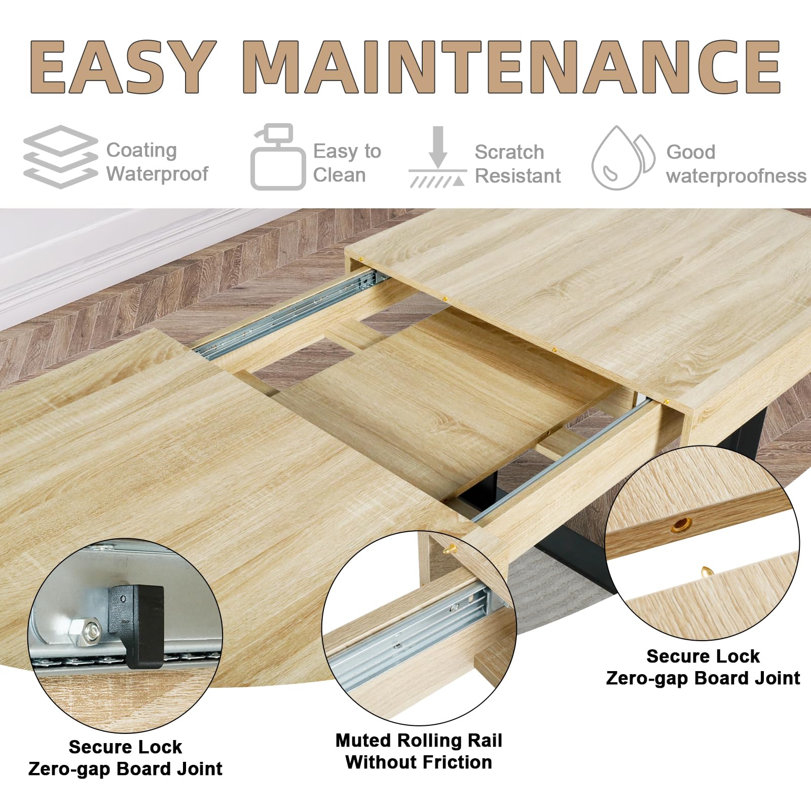 STHOUYN 63”-79” Extendable Dining Room Table for 6 8 10, Modern Farmhouse Wooden Kitchen Expanding Table, Long Large Expandable Dining Room Conference Table (Rustic Oak)