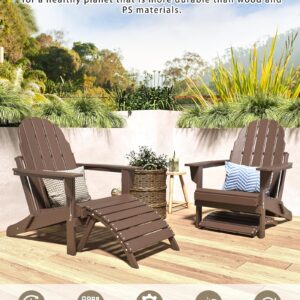 BUPPLEE Folding Adirondack Ottoman for Adirondack Chair, HDPE All Weather Outdoor Footrest Poly Lumber Adirondack Footstool for Patio, Backyard, Garden, Easy to Assemble & Storage - Teak