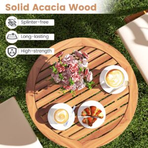 HAPPYGRILL 3 Pieces Acacia Wood Patio Bistro Set, Folding Outdoor Table and Chairs Set with Cushions, Outdoor Patio Furniture Set for Porch, Balcony, Deck, Garden, Backyard