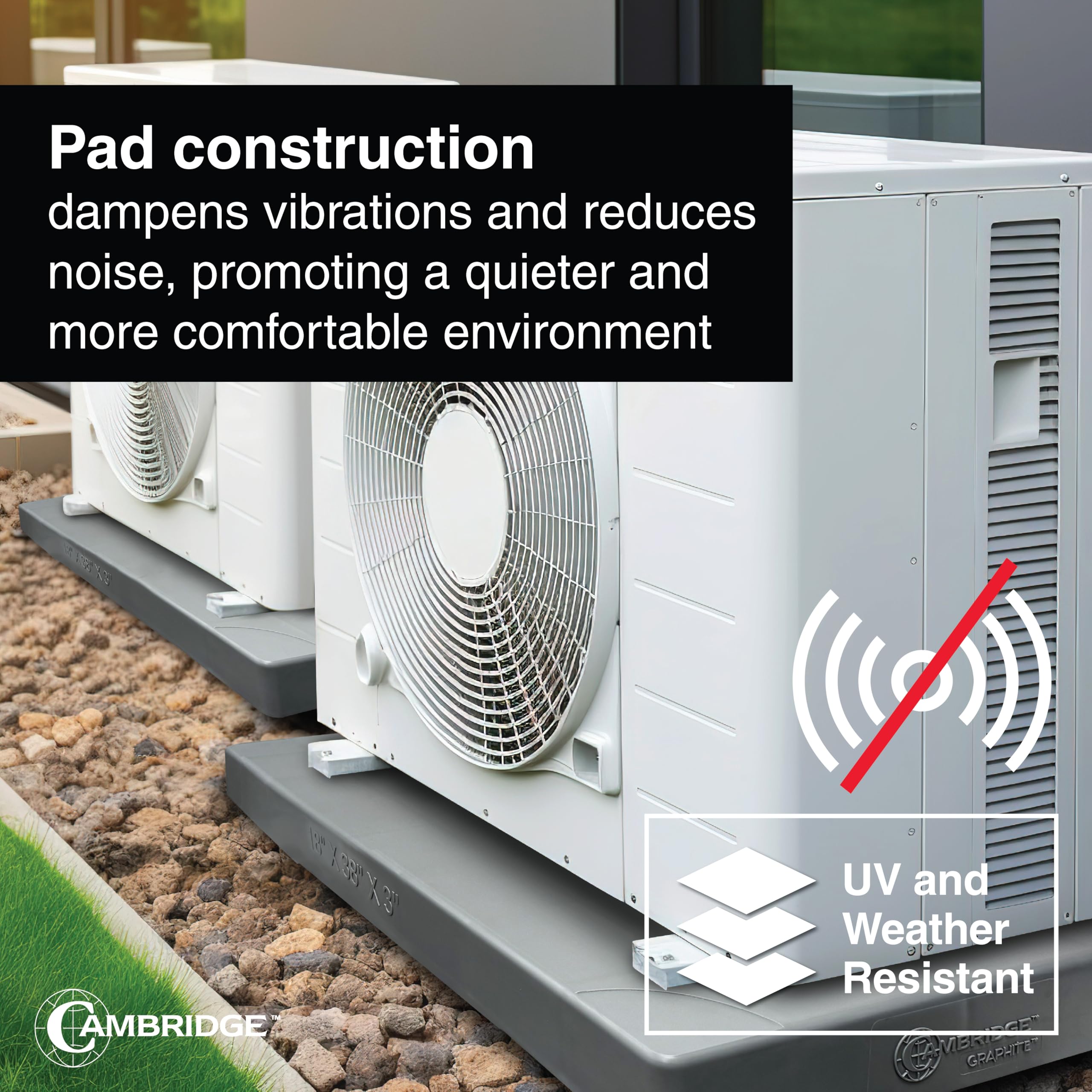 Cambridge Mini Split Gray AC Condenser Pad/Base, 18" W x 38" L x 3" H - Ideal for Air Conditioner Condenser Unit