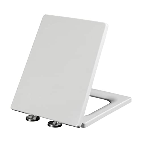 DFEDHF White Square Toilet Seat Lid Rectangular Shape Toilet Seat with Mute Soft Close Seat Cover & Quick-Release, Easy Top Fix Blind Hole,03B (05A)