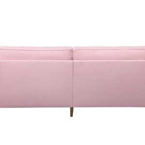 RXRRXY Modern Loveseat Sofa,Velvet Loveseats for Small Spaces, Mid Century 3 Seater Sofas,Button Tufted Upholstered Couch for Bedroom,with Pillow,Suitable for Living Rooms, Apartments,Office. (Pink)