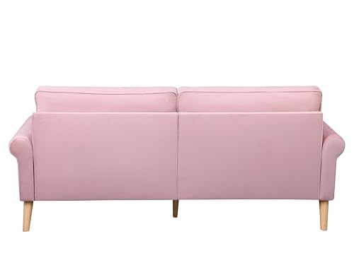 RXRRXY Modern Loveseat Sofa,Velvet Loveseats for Small Spaces, Mid Century 3 Seater Sofas,Button Tufted Upholstered Couch for Bedroom,with Pillow,Suitable for Living Rooms, Apartments,Office. (Pink)