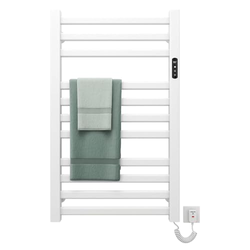 SWHC Heated Towel Rack, 350W Towel Warmer Smart Touch Radiator Towel Rail Electric Wall Mounted Towel Rail Timer 1-9H, 30-70°C Towel Radiator 11 Rods Bathroom Radiators 55 x 10 x 90 cm