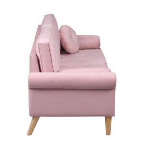 RXRRXY Modern Loveseat Sofa,Velvet Loveseats for Small Spaces, Mid Century 3 Seater Sofas,Button Tufted Upholstered Couch for Bedroom,with Pillow,Suitable for Living Rooms, Apartments,Office. (Pink)