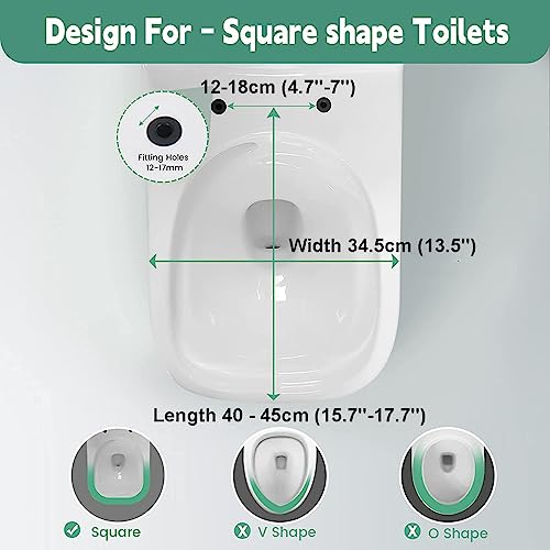 DFEDHF White Square Toilet Seat Lid Rectangular Shape Toilet Seat with Mute Soft Close Seat Cover & Quick-Release, Easy Top Fix Blind Hole,03B (05A)