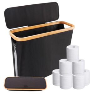 toilet paper storage, toilet paper basket with lid, toilet paper holder stand for 12 mega rolls, the ultimate bathroom organizer, bathroom accessories holder, toilet paper bin (black)