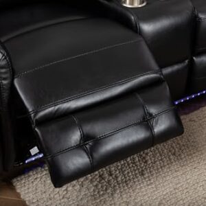 Kingway Power Recliner Chair Sectional Couches with LED Light for Living Room, Electric Faux Leather Reclining Sectional Couch Sets with Storage Console for Home, Black