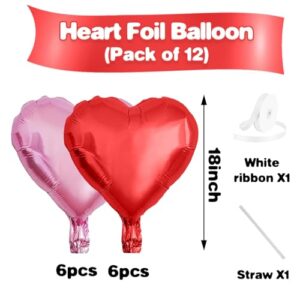 Pink Red Heart Ballloons,12Pcs 18 Inch Light Pink Foil Mylar Love Heart Shaped Balloons for Valentines Day Birthday Wedding Engagement Anniversary Party Graduation Baby Shower Decorations