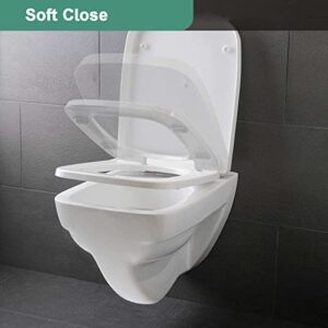 DFEDHF White Square Toilet Seat Lid Rectangular Shape Toilet Seat with Mute Soft Close Seat Cover & Quick-Release, Easy Top Fix Blind Hole,03B (05A)