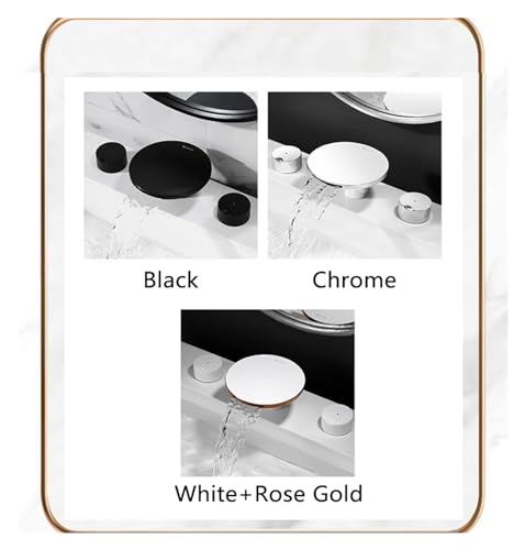 Bathtub Basin Faucet Waterfall Mounted On Bathtub Two-Handle Hot & Cold Bathtub Bathtub Faucet Mixer (Color: White Black Rose Gold) 3 Holes,Kitchen Sink Faucet