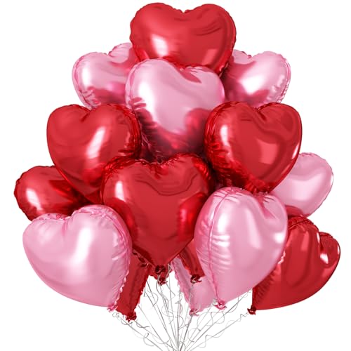 Pink Red Heart Ballloons,12Pcs 18 Inch Light Pink Foil Mylar Love Heart Shaped Balloons for Valentines Day Birthday Wedding Engagement Anniversary Party Graduation Baby Shower Decorations