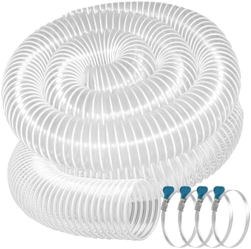 4" x 20' Heavy PVC Dust Collection Hose, Puncture Resistant PVC Dust Collection Hose, Flexible Clear PVC Fume Collection Hose with Carbon Steel Wire Coil for dust collection systems