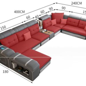 ALKKAR Modern Fabric U-Shaped Sofa Multifunctional Corner Sofa Combination Living Room Furniture Sofa Set with USB Connection, Modern Gray Leather Sectional Sofa Set for Living Room, Home Office