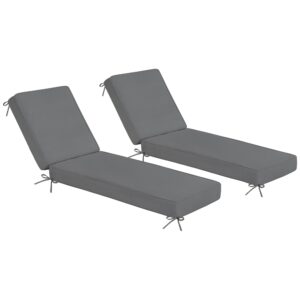 sundale outdoor olefin chaise lounge cushion set of 2, water-resistant patio lounge chair cushion, thick lounger pad with 8 straps medium gray, 80 x 26 x 4 inches