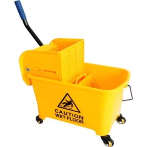 commercial mop bucket with wheel mop bucket, household mop bucket is very suitable for cleaning industrial floors at home (yellow and blue)