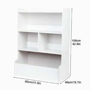 AMAMIA Kids Bookshelf, 4-Tier Storage Bookcase, Large Wooden Open Kids Bookshelf and Toy Storage for Playroom, Bedroom, Reading Nook, Toddler's Room, Nursery, White White