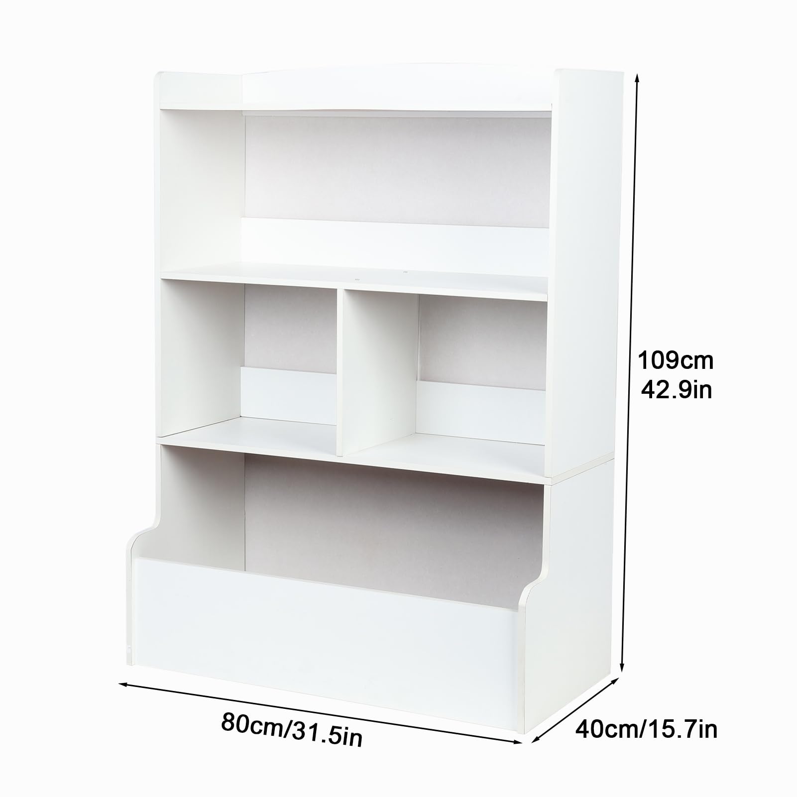 AMAMIA Kids Bookshelf, 4-Tier Storage Bookcase, Large Wooden Open Kids Bookshelf and Toy Storage for Playroom, Bedroom, Reading Nook, Toddler's Room, Nursery, White White