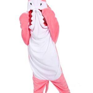 BEVITA Shark Blanket Hoodie Kids shark Wearable Blanket Gifts for Girls Onesie, pink shark, 140