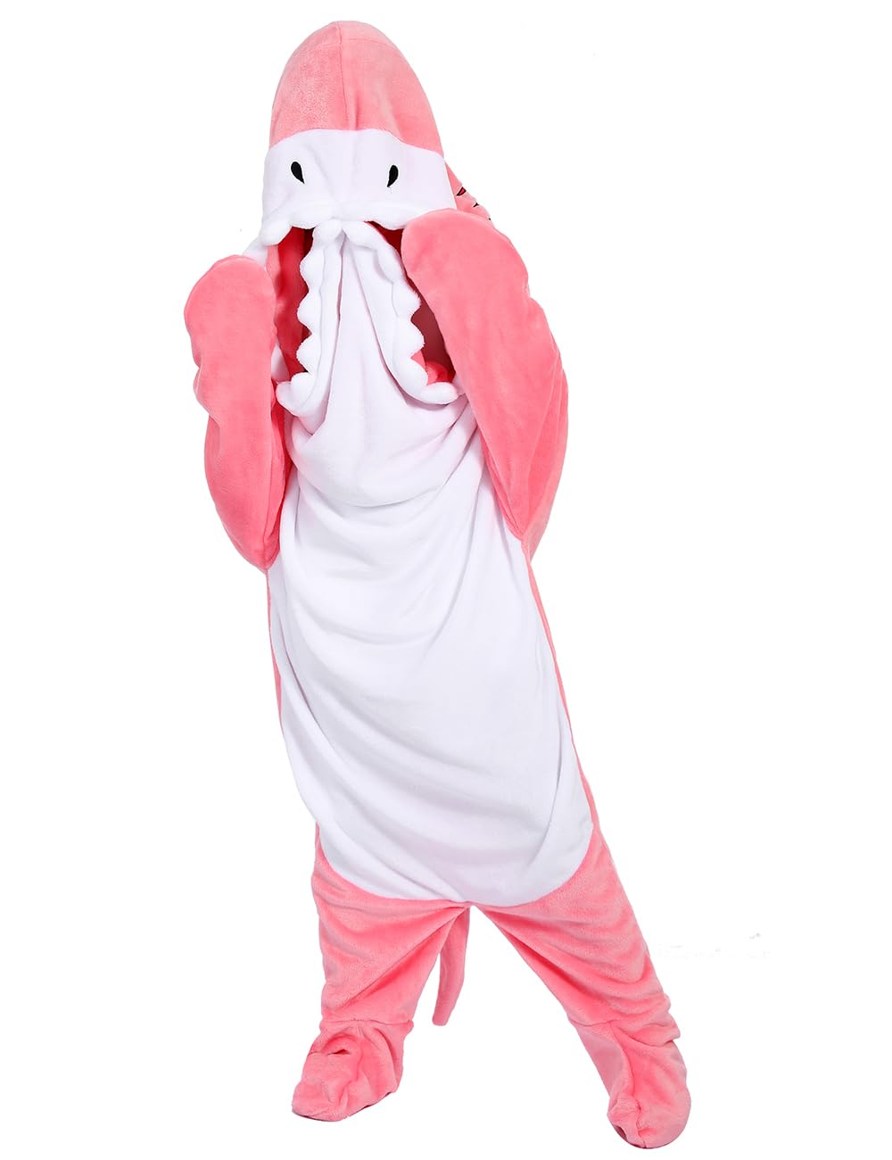 BEVITA Shark Blanket Hoodie Kids shark Wearable Blanket Gifts for Girls Onesie, pink shark, 140