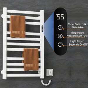 SWHC Heated Towel Rack, 350W Towel Warmer Smart Touch Radiator Towel Rail Electric Wall Mounted Towel Rail Timer 1-9H, 30-70°C Towel Radiator 11 Rods Bathroom Radiators 55 x 10 x 90 cm