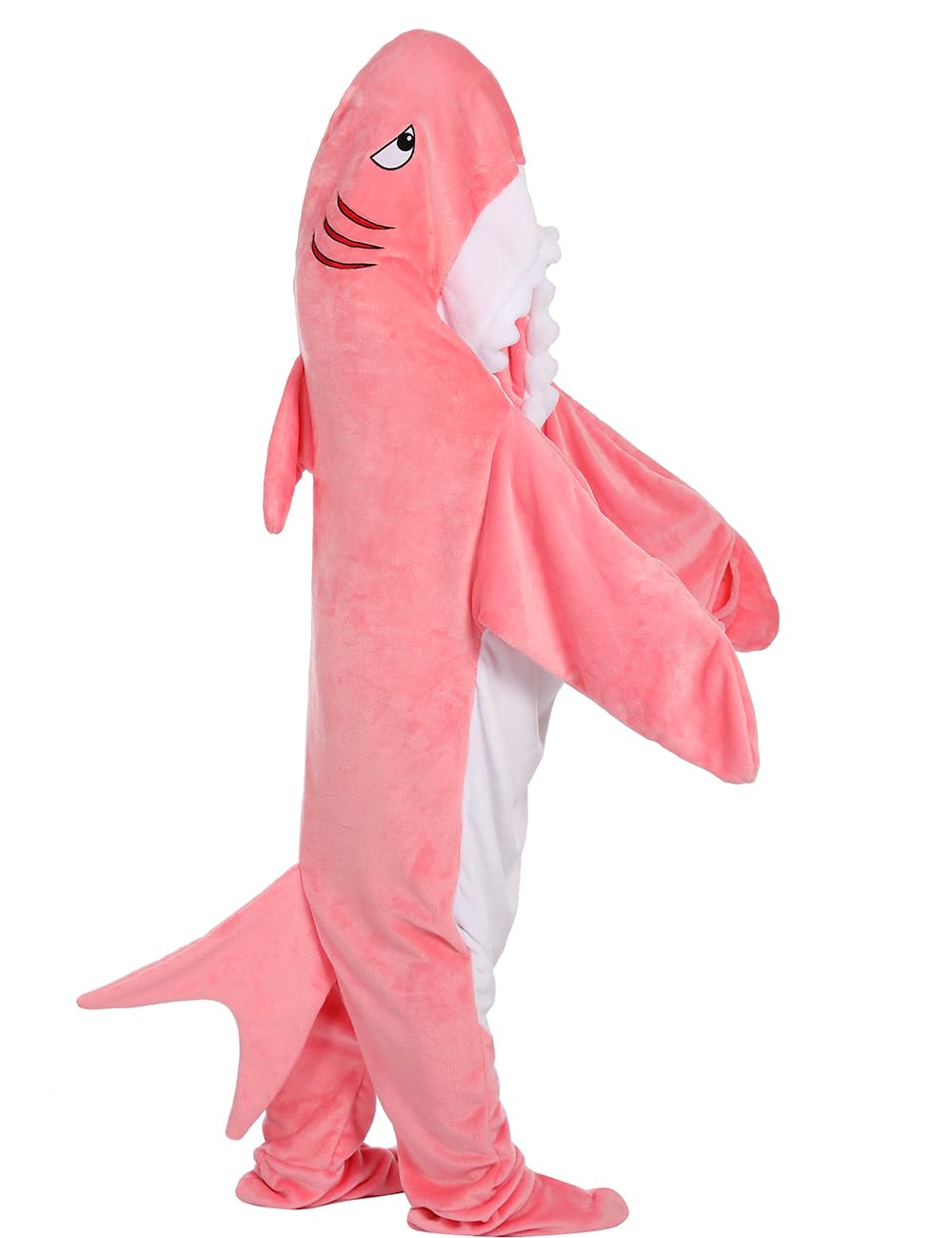 BEVITA Shark Blanket Hoodie Kids shark Wearable Blanket Gifts for Girls Onesie, pink shark, 140