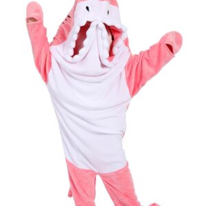 BEVITA Shark Blanket Hoodie Kids shark Wearable Blanket Gifts for Girls Onesie, pink shark, 140