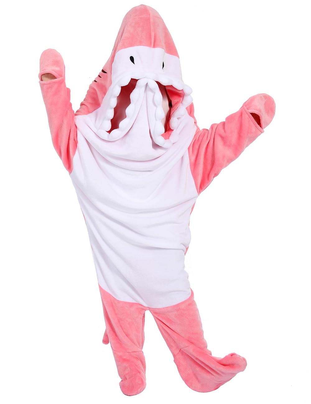 BEVITA Shark Blanket Hoodie Kids shark Wearable Blanket Gifts for Girls Onesie, pink shark, 140