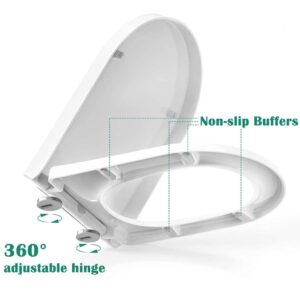 Toilet Seat D Shape Soft Close Toilet Seats Quick Release Easy Clean Toilet Seat Replacement with Non-Slip Bumpers for Bathroom White, 370 * 460mm,02R (02R)