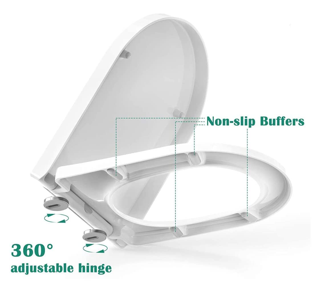 Toilet Seat D Shape Soft Close Toilet Seats Quick Release Easy Clean Toilet Seat Replacement with Non-Slip Bumpers for Bathroom White, 370 * 460mm,02R (02R)