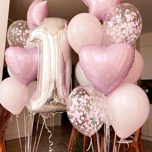 Pink Heart Balloons,12Pcs 18 Inch Light Pink Helium Foil Love Heart Shaped Balloons for Girls Party Bridal Wedding Engagement Anniversary Birthday Baby Shower Valentines Day Decorations