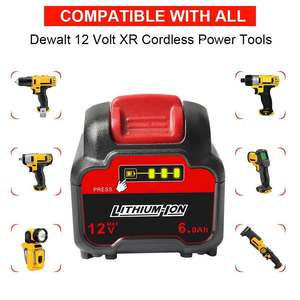 ZLWAWAOL 2 Pack DCB120 12V 6.0Ah Lithium Ion Battery Replacement for Dewalt 12V Battery DCB127 DCB124 DCB126 DCB123 Compatible with Dewalt 12V Cordless Power Tools