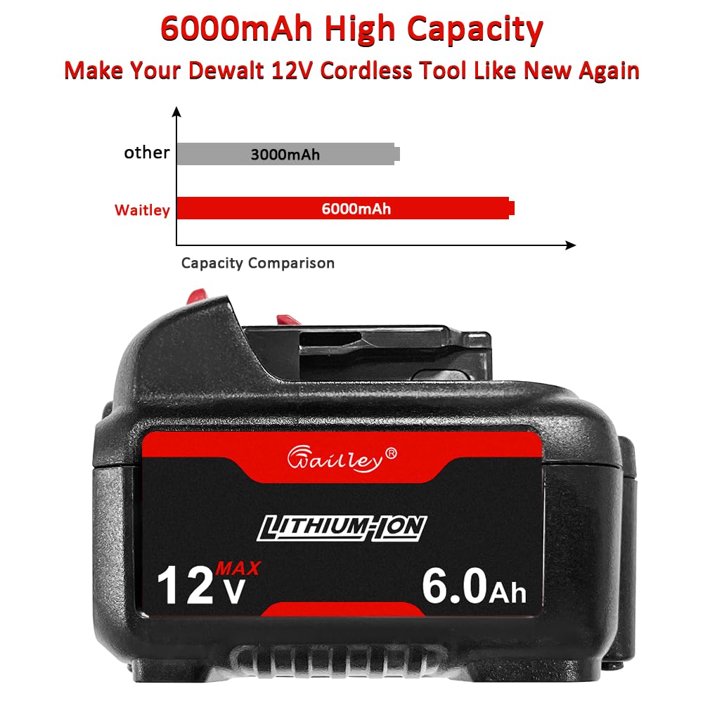 ZLWAWAOL 2 Pack DCB120 12V 6.0Ah Lithium Ion Battery Replacement for Dewalt 12V Battery DCB127 DCB124 DCB126 DCB123 Compatible with Dewalt 12V Cordless Power Tools