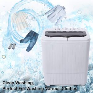 Portable Washing Machine and Dryer, 14Lbs Twin Tub Portable Washer Dryer Combo with Gravity Drain, Semi-Auto 7.7Lbs Washer Mini Laundry Machine with 6.6Lbs Spinner for Dorms, Apartments, RVs, Black