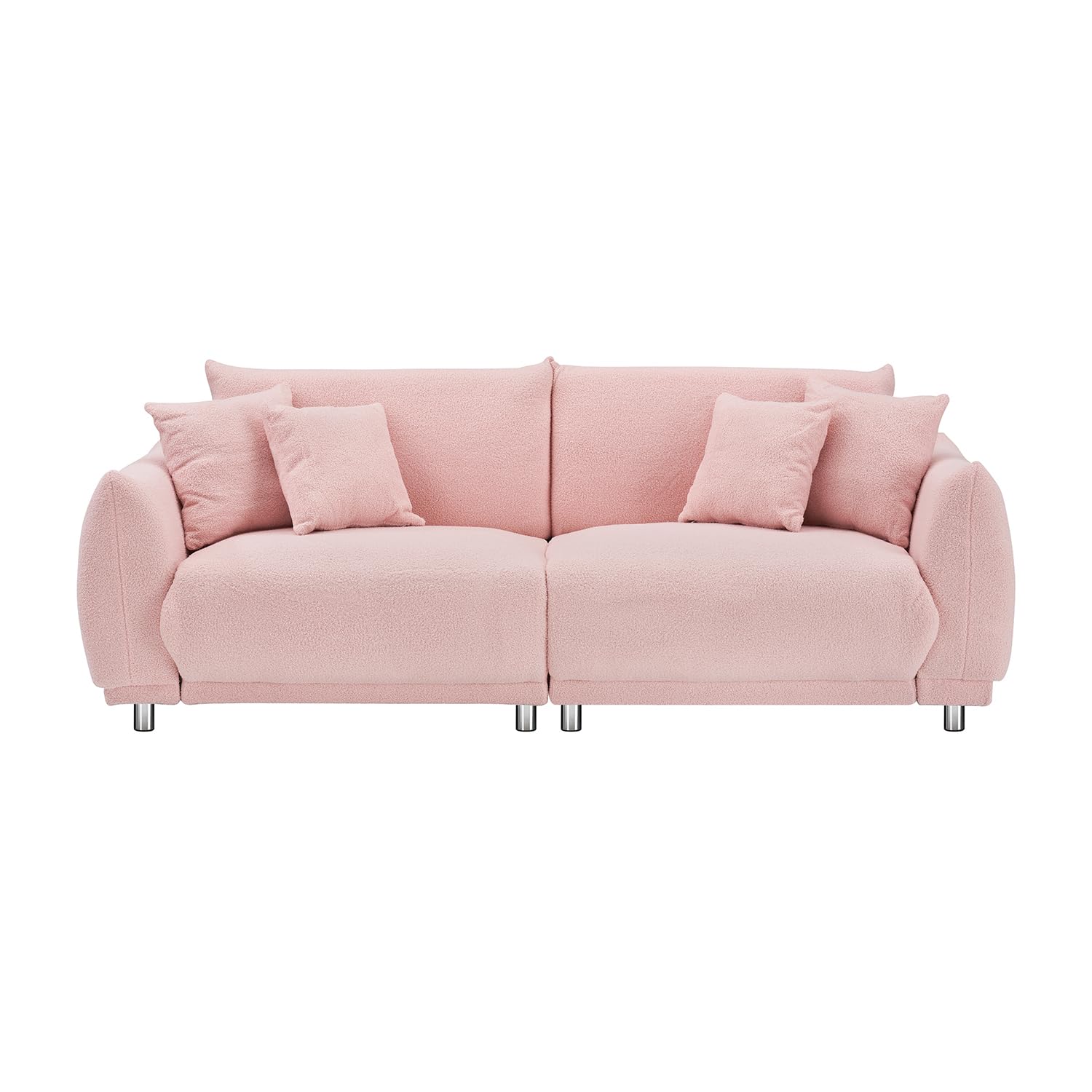 YCDIPING Comfy Teddy Wool Sofa Set with 4 Throw Pillows & Metal Legs 86.6" Apartment Size 4 Colour Choices Cozy Sitting (Pink)