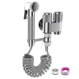 Bestvisse Ergonomic Toilet Bidet Hand with double Outlet Valves Stainless Steel Washer set Handheld Bidet Simple Installation