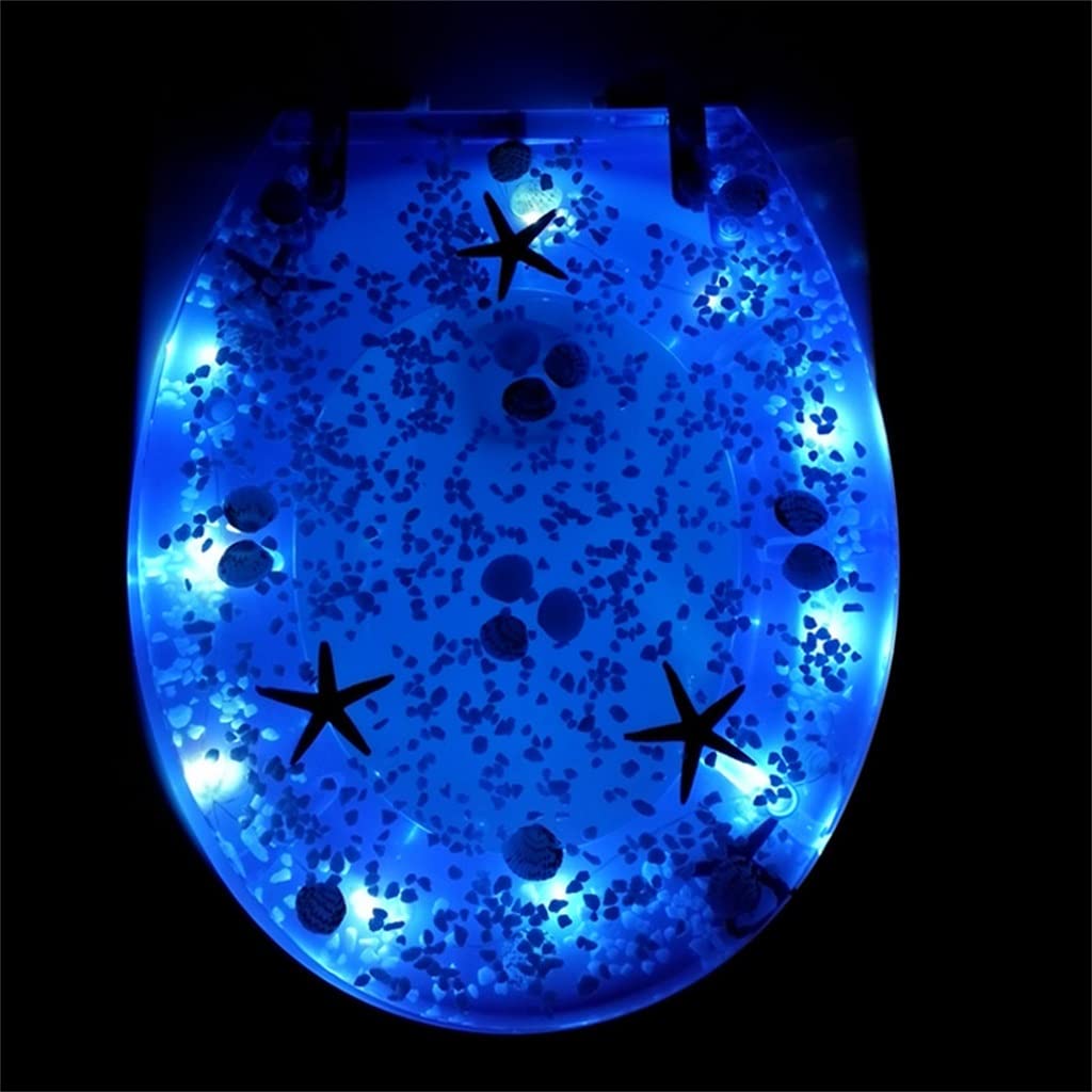 Toilet Seat, Led Light Slow- Close Resin Toilet Seats Cover,Stainless Steel Slow Down Quick Release Hinge Shape Toilet Seats Lid