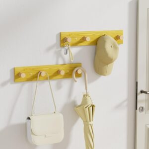 KZTUPJ Wooden Coat Hooks with 4 Hooks, Natural Wood Coat Rack Wall Mount, Decorative Coat Rack, Entryway Wall Hooks for Hanging Coats