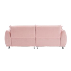 YCDIPING Comfy Teddy Wool Sofa Set with 4 Throw Pillows & Metal Legs 86.6" Apartment Size 4 Colour Choices Cozy Sitting (Pink)