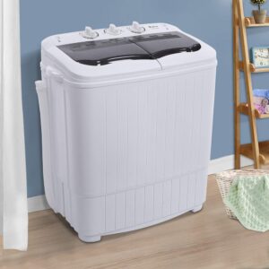 portable washing machine and dryer, 14lbs twin tub portable washer dryer combo with gravity drain, semi-auto 7.7lbs washer mini laundry machine with 6.6lbs spinner for dorms, apartments, rvs, black