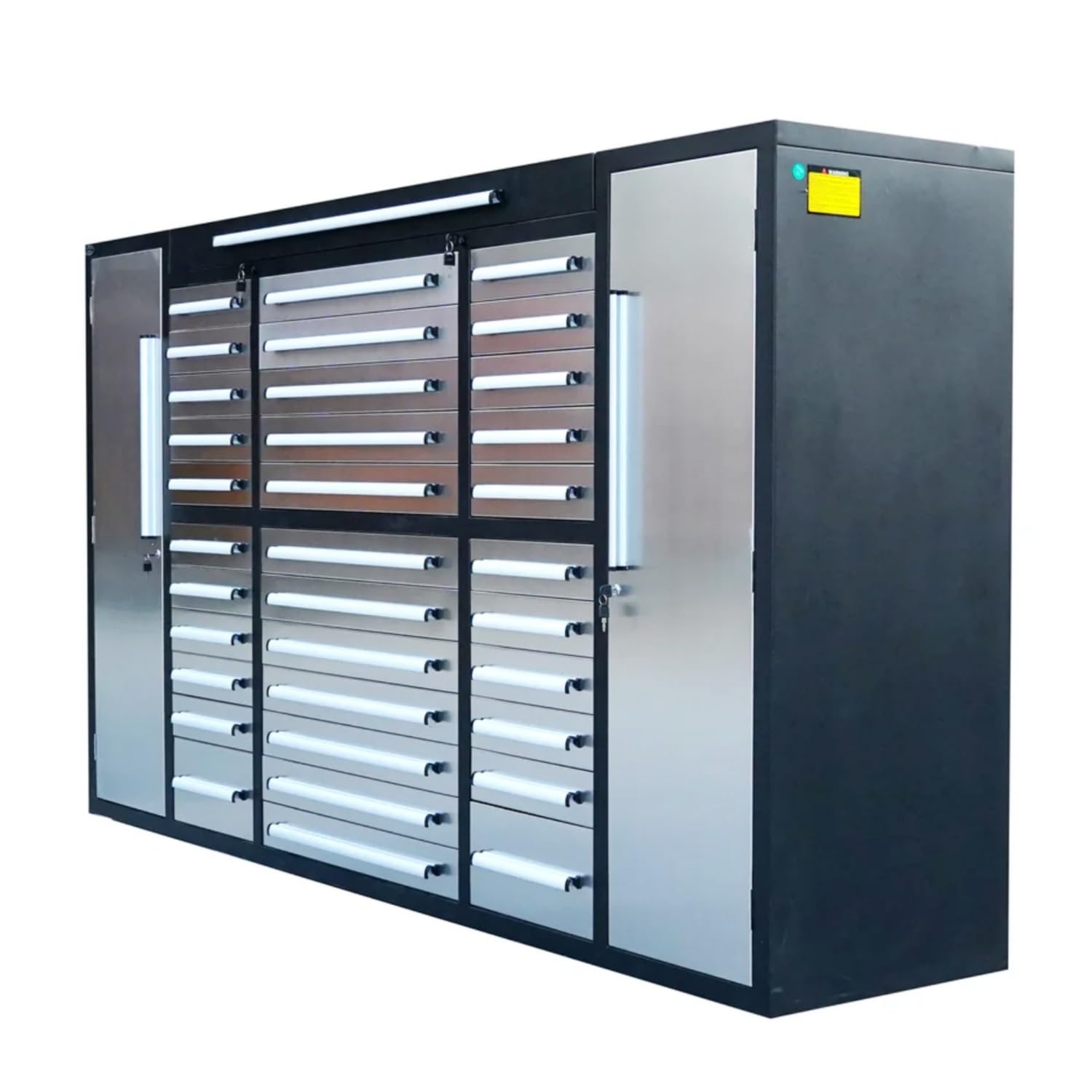 Product Dimensions:102"x22"x57" 9ft Storage Cabinet 34Drawer Steel Tool Chest Cabinet, Stainless Steel Top, Galvanized Drawers