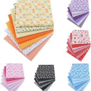 7Pcs Top Red Cotton Craft Fabric Bundle Squares Patchwork DIY Sewing Scrapbooking Quilting Floral Dot Pattern Craft and Hobby Fabric 10" x 10" (25cm x 25cm)