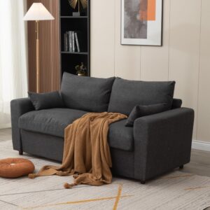 panana loveseat sofa 2 seater and 3 seater modern couch, fabric couch with under storage seat cushion,track armrest, comfy couches for small spaces, living room (dark gray linen fabric, 2 seater)