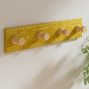 KZTUPJ Wooden Coat Hooks with 4 Hooks, Natural Wood Coat Rack Wall Mount, Decorative Coat Rack, Entryway Wall Hooks for Hanging Coats